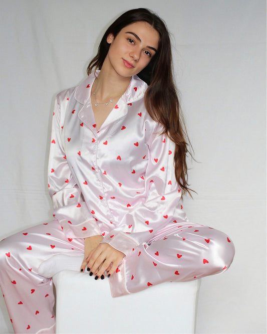 Red Hearts - Satin Pajama Set